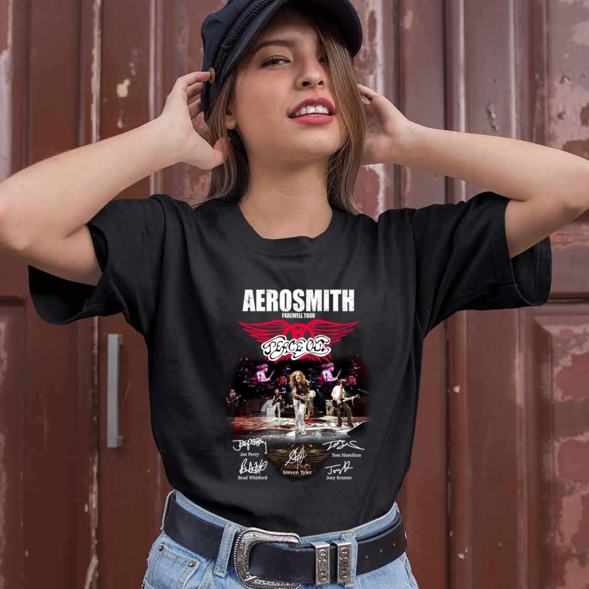 Aerosmith Farewell Tour And Their Signatures T Shirt