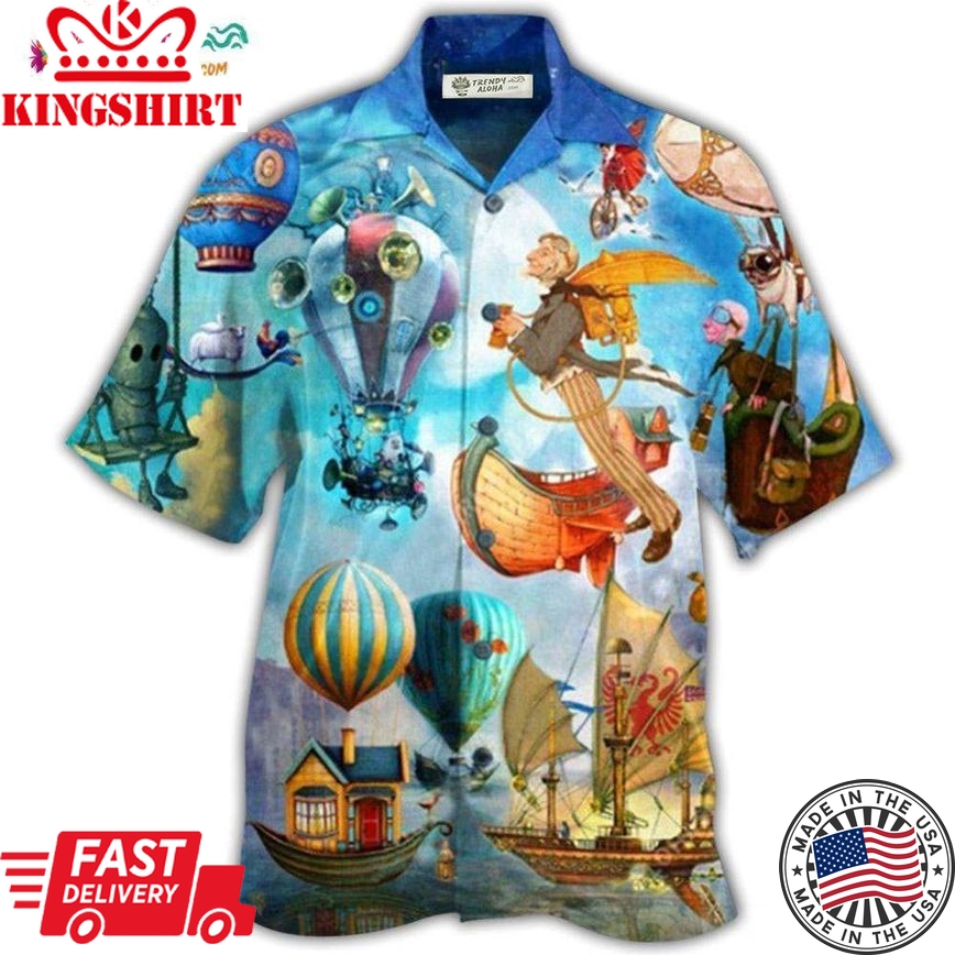 Air Balloon Flying Steampunk World Hawaiian Shirt