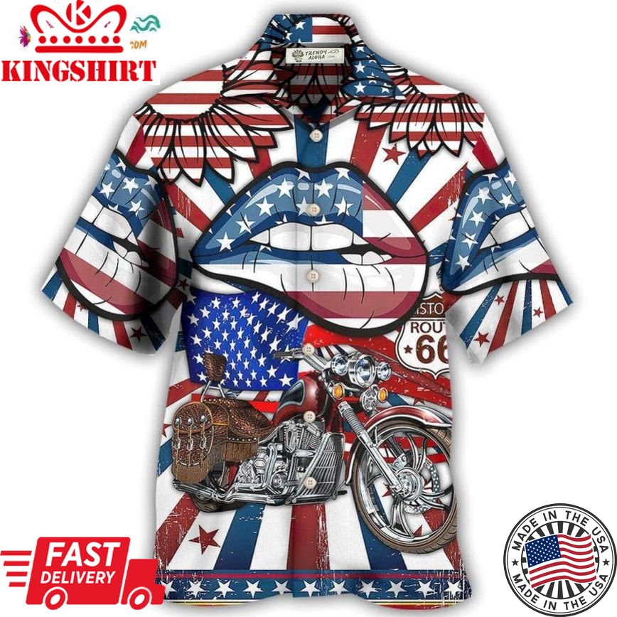 America Patriotic Motorcycle Sexy Lips Hawaiian Shirt