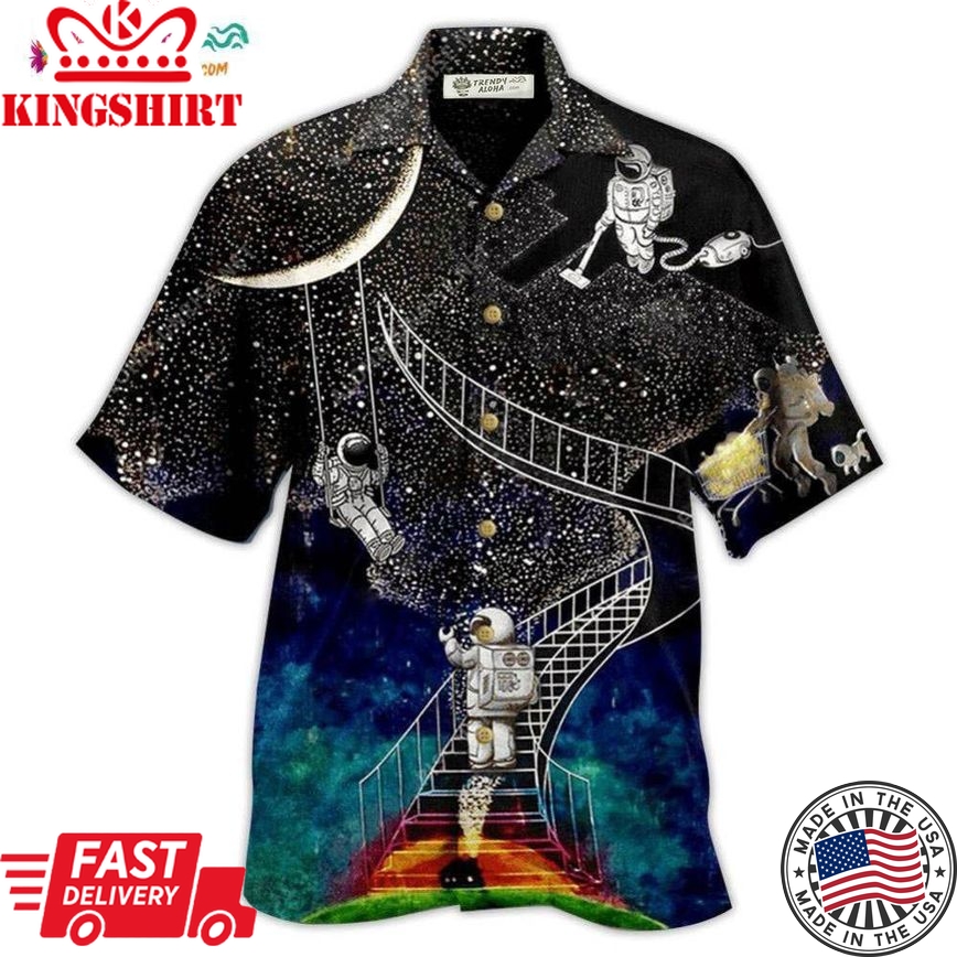 Astronaut Galaxy Climbing To The Moon Hawaiian Shirt