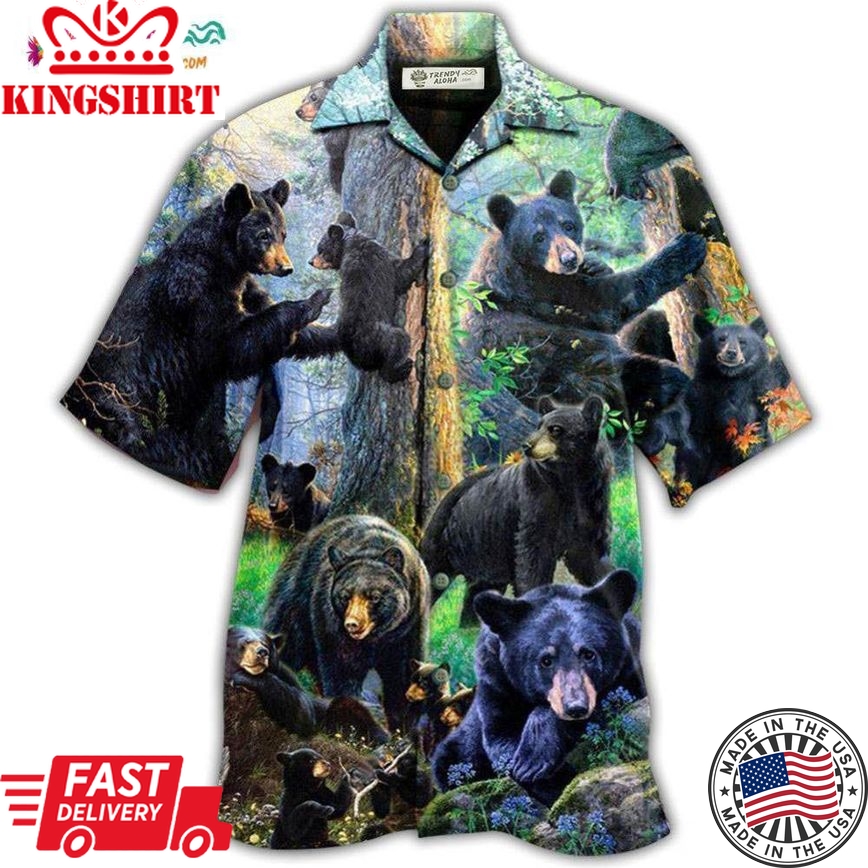 Bear Black Bear Family Into Spring Hawaiian Shirt