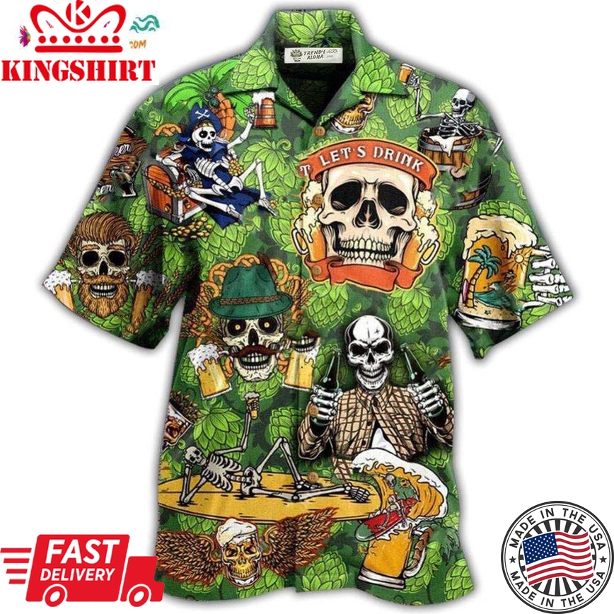 Beer It'S Beer Time Skull Hawaiian Shirt