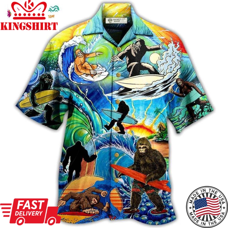 Bigfoot Loves Cool Surfing Hawaiian Shirt