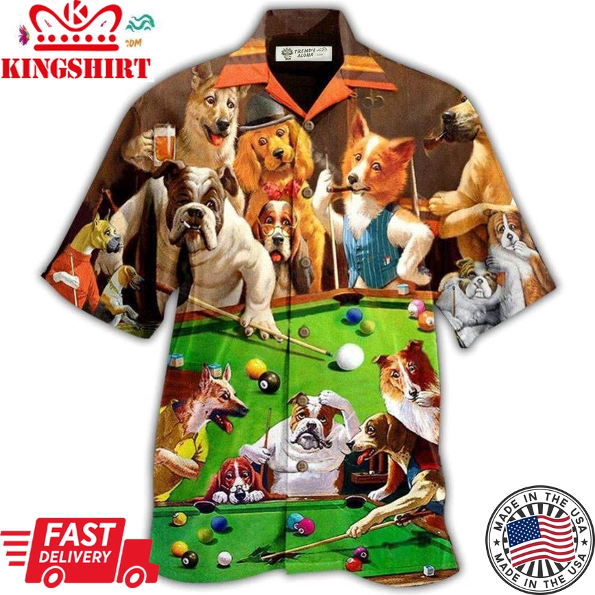 Billiard Dogs Playing Pool Hawaiian Shirt