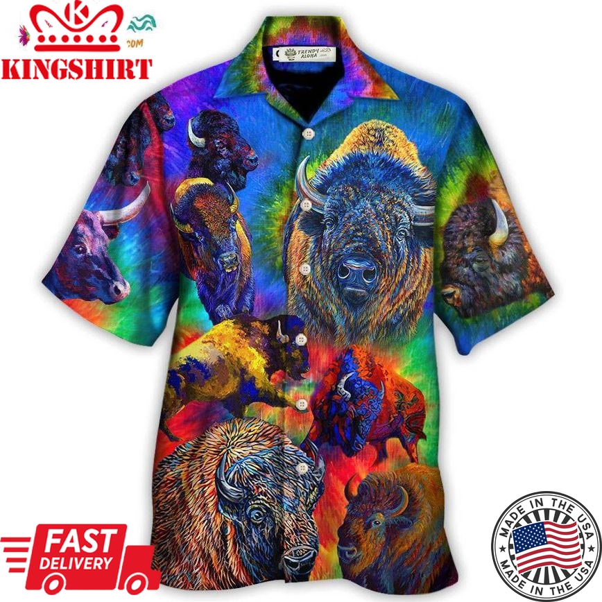 Bison Animals Colorful Bisons Hawaiian Shirt