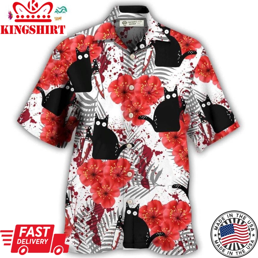 Black Cat Blood Stains Hawaiian Shirt