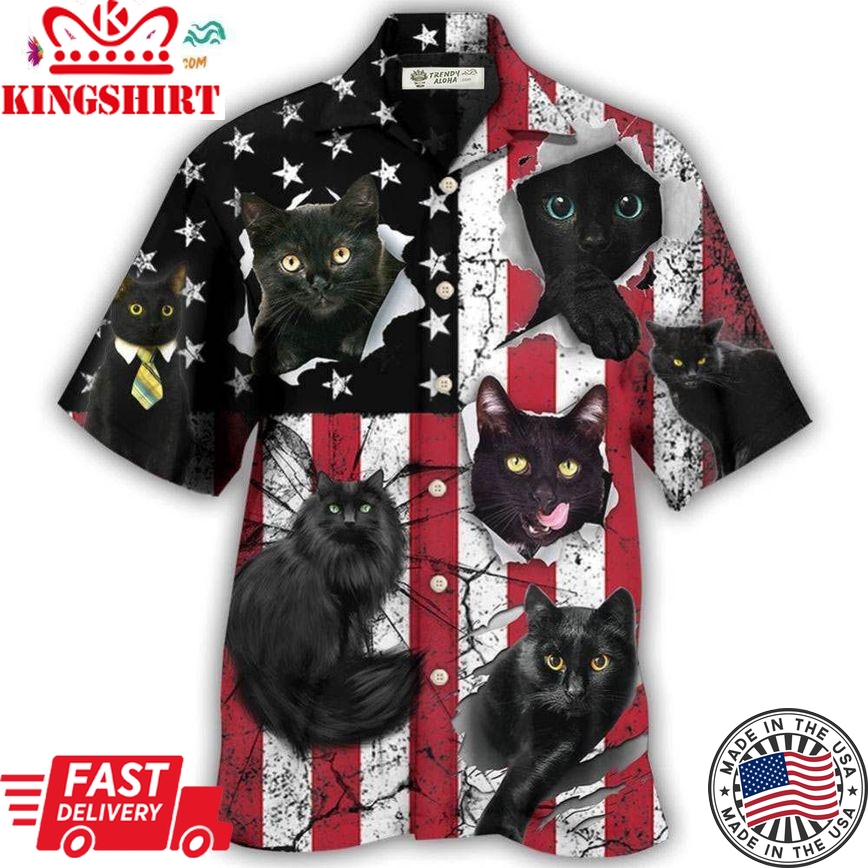 Black Cat Independence Day Hawaiian Shirt