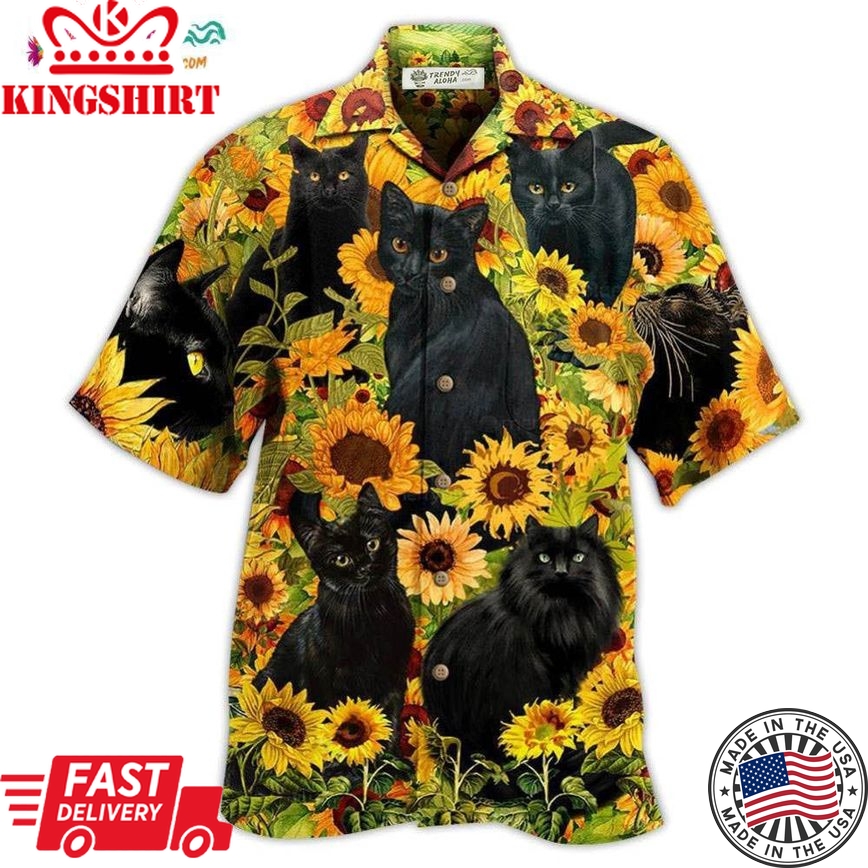 Black Cat Love Sunflower Hawaiian Shirt