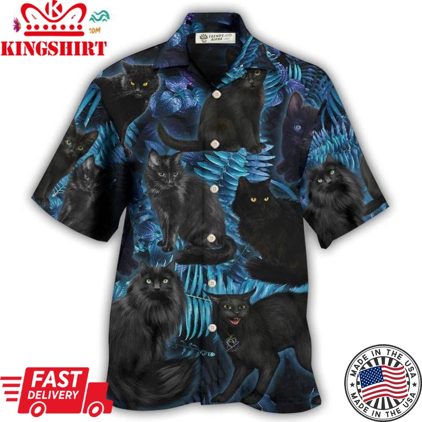 Black Cat Midnight In Jungle Hawaiian Shirt