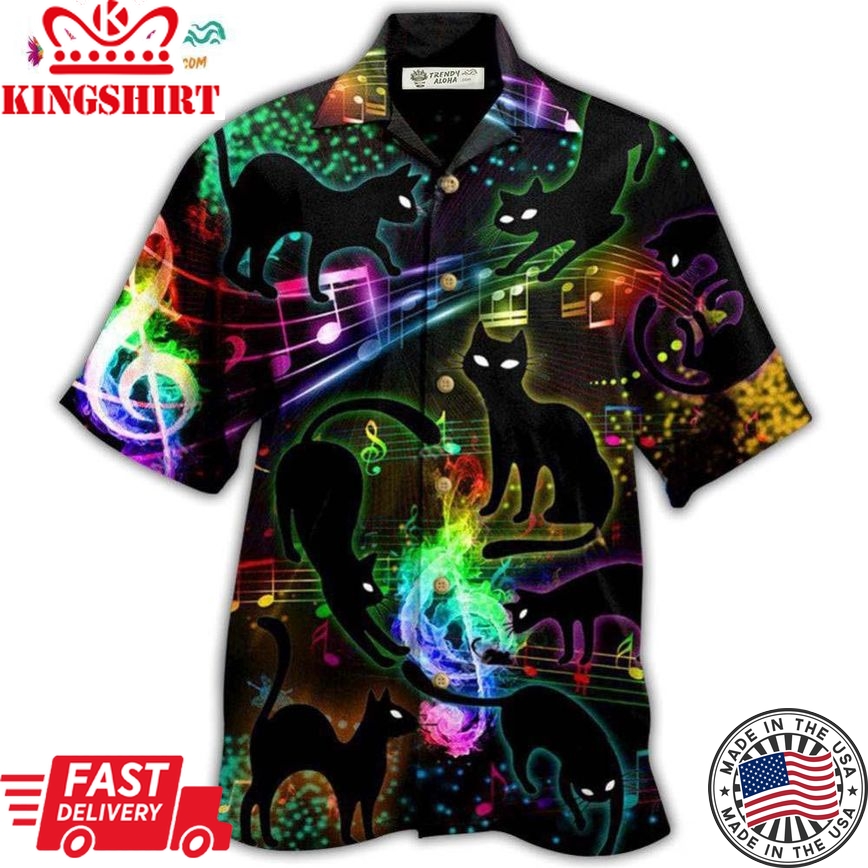 Black Cat The Magical Light Cats On Music Notes Hawaiian Shirt