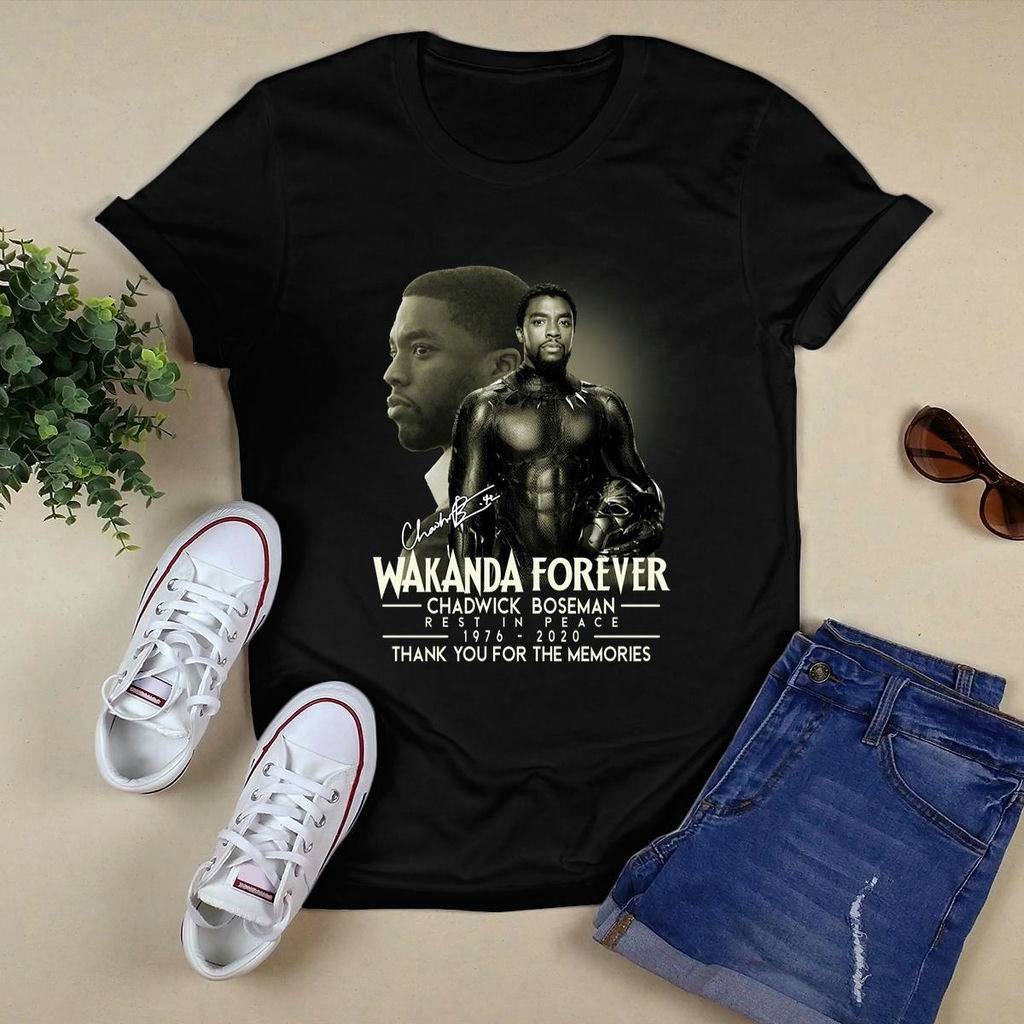 Black Panther Wakanda Forever Chadwick Boseman Signature 1976 2020 Thank You For The Memories Shirt