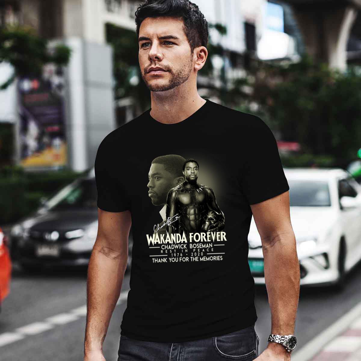 Black Panther Wakanda Forever Chadwick Boseman Signature 1976 2020 Thank You For The Memories Shirt