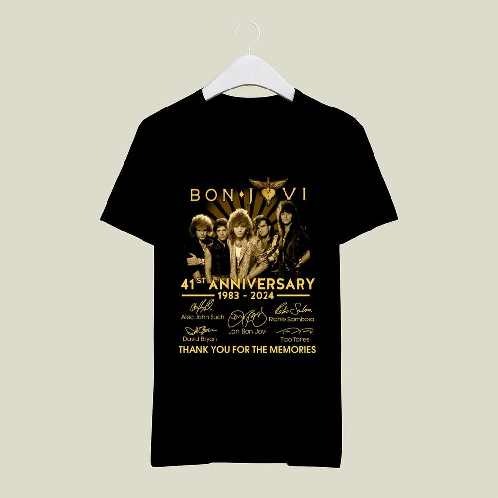 Bon Jovi 41st Anniversary 1982 2024 Thank You For Memories Signature T Shirt