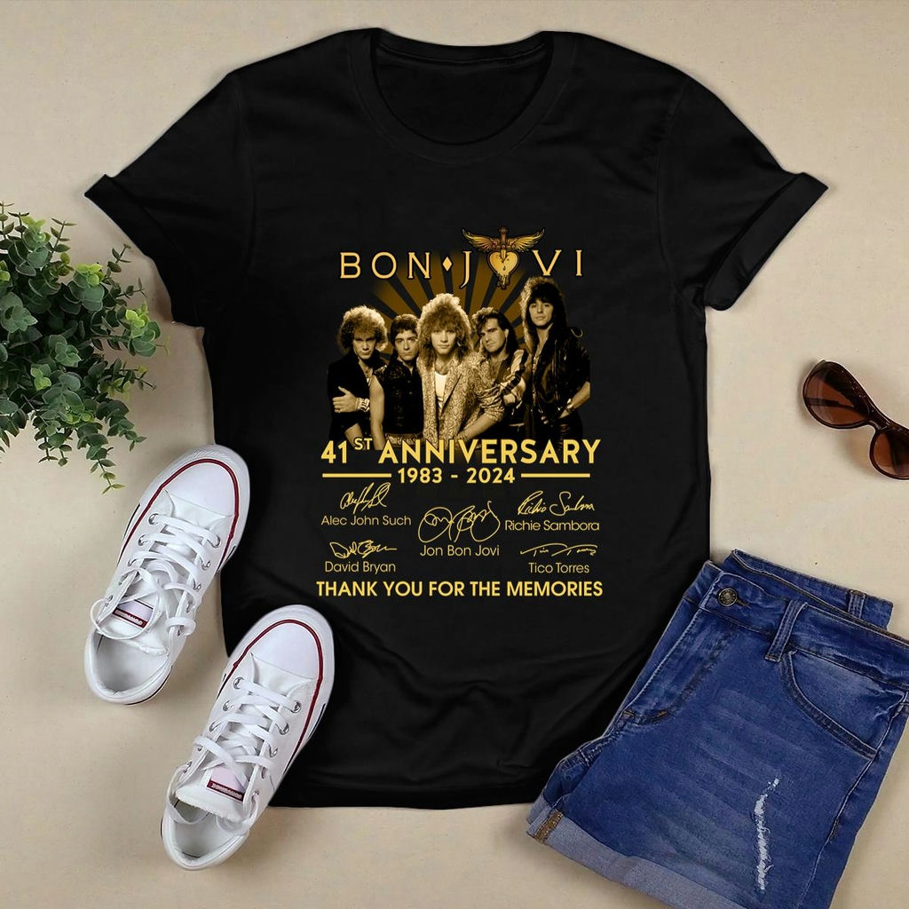 Bon Jovi 41st Anniversary 1982 2024 Thank You For Memories Signature T Shirt