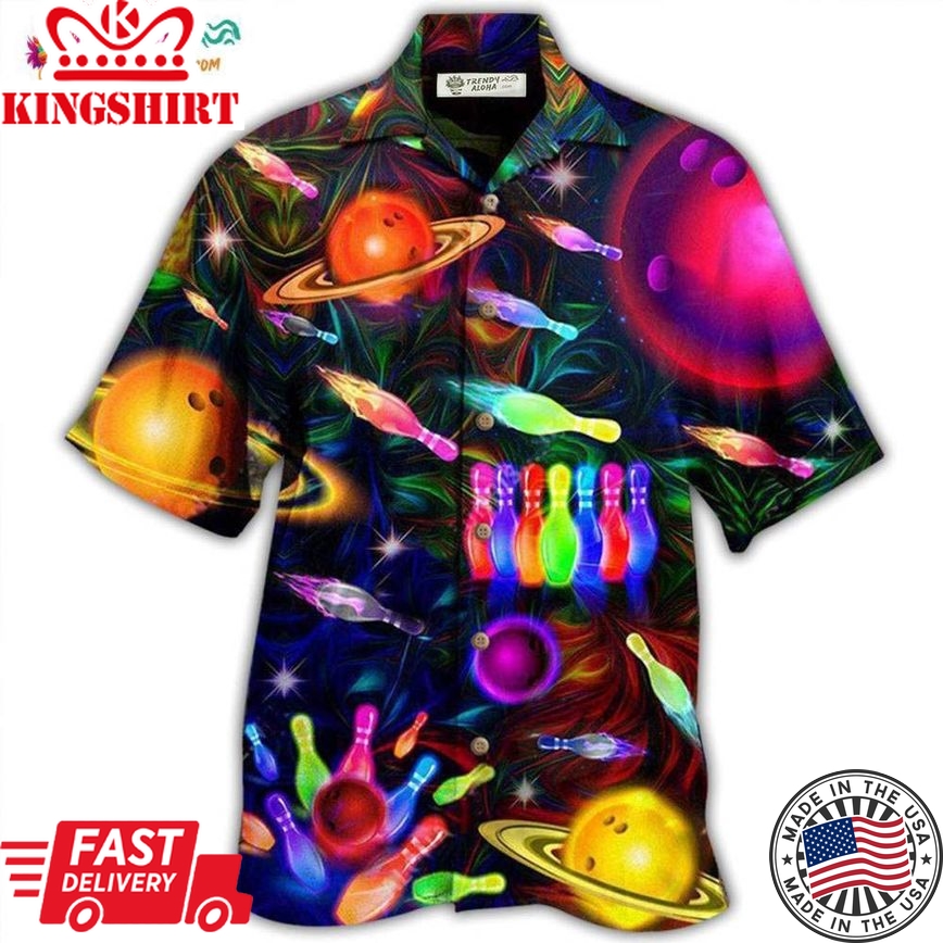 Bowling Neon Space Strike The Universe Hawaiian Shirt