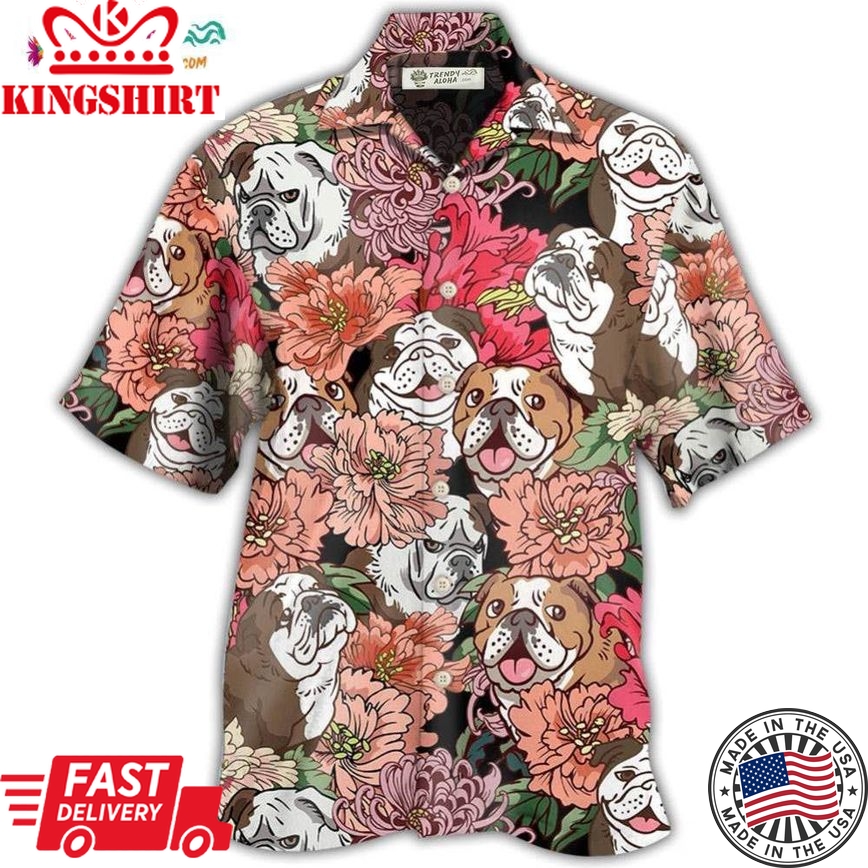 Bulldog And Lovely Flowers Hawaiian Shirt