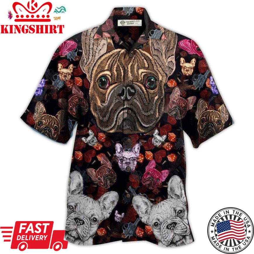 Bulldog Embroidery Cool Hawaiian Shirt