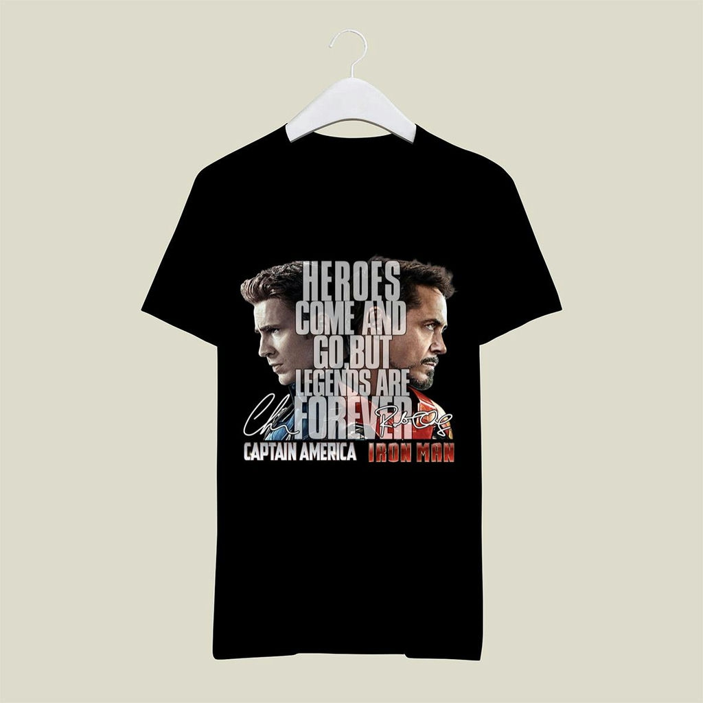 Captain America And Iron Man Heroes Come And Go But Legends Are Forever Signatures Shirt