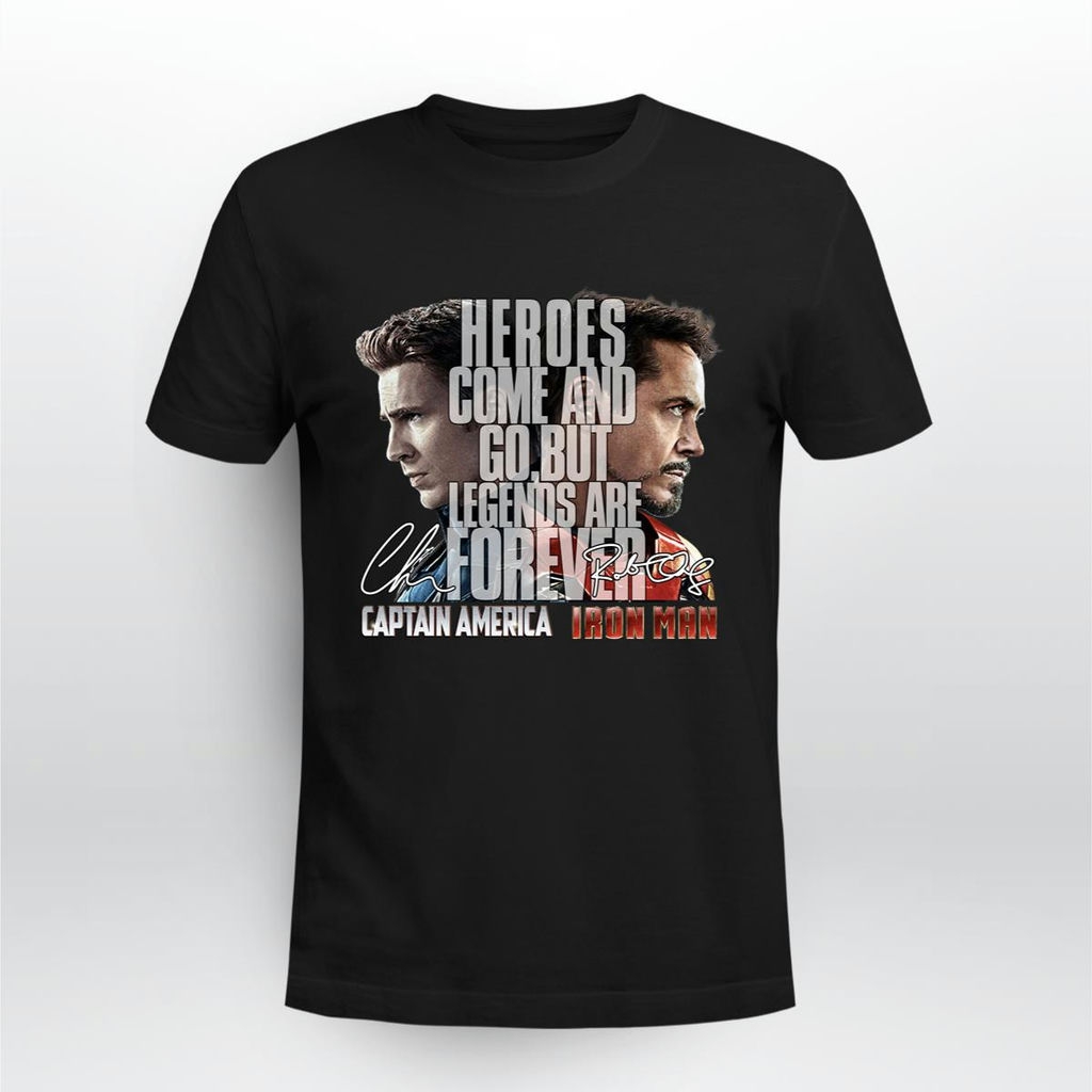 Captain America And Iron Man Heroes Come And Go But Legends Are Forever Signatures Shirt