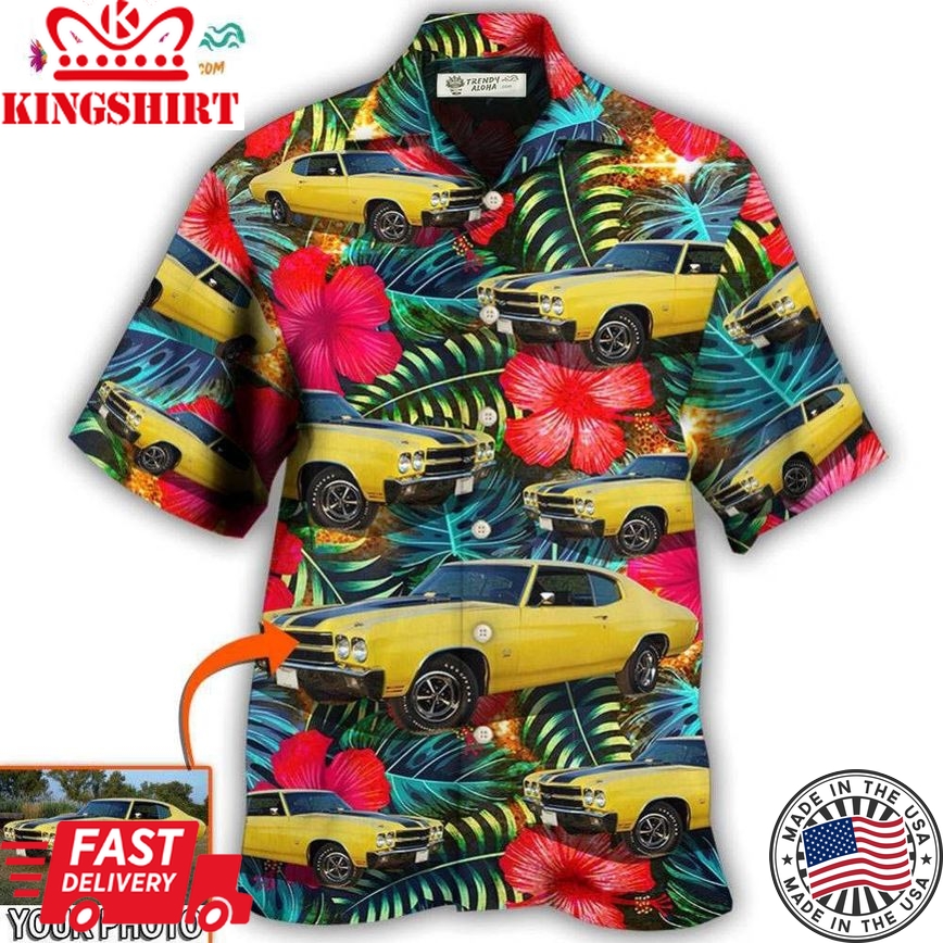 Car Chevelle Car Cool Tropical Flower Custom Photo Hawaiian Shirt