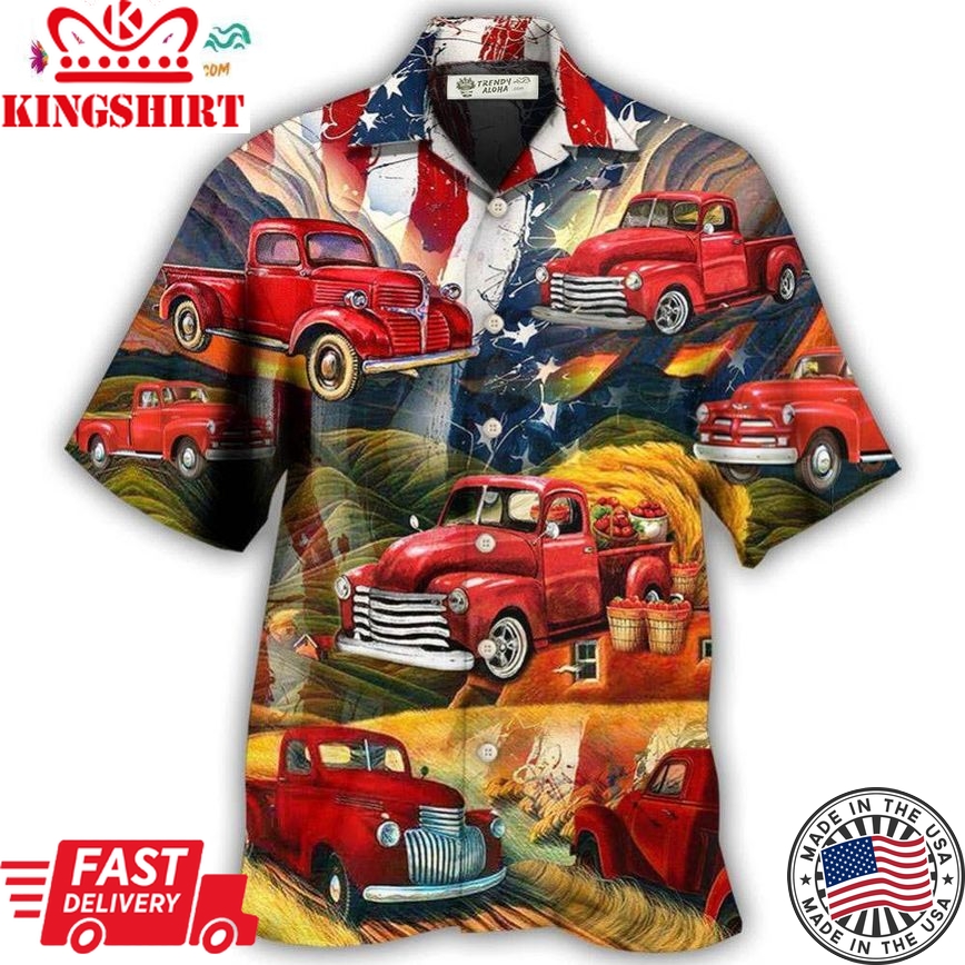 Car Independence Day Red Car Vintage Hawaiian Shirt