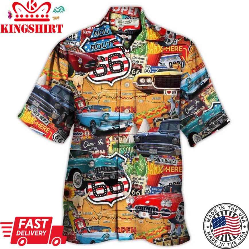 Car Vintage Route 66 Road Hawaiian Shirt