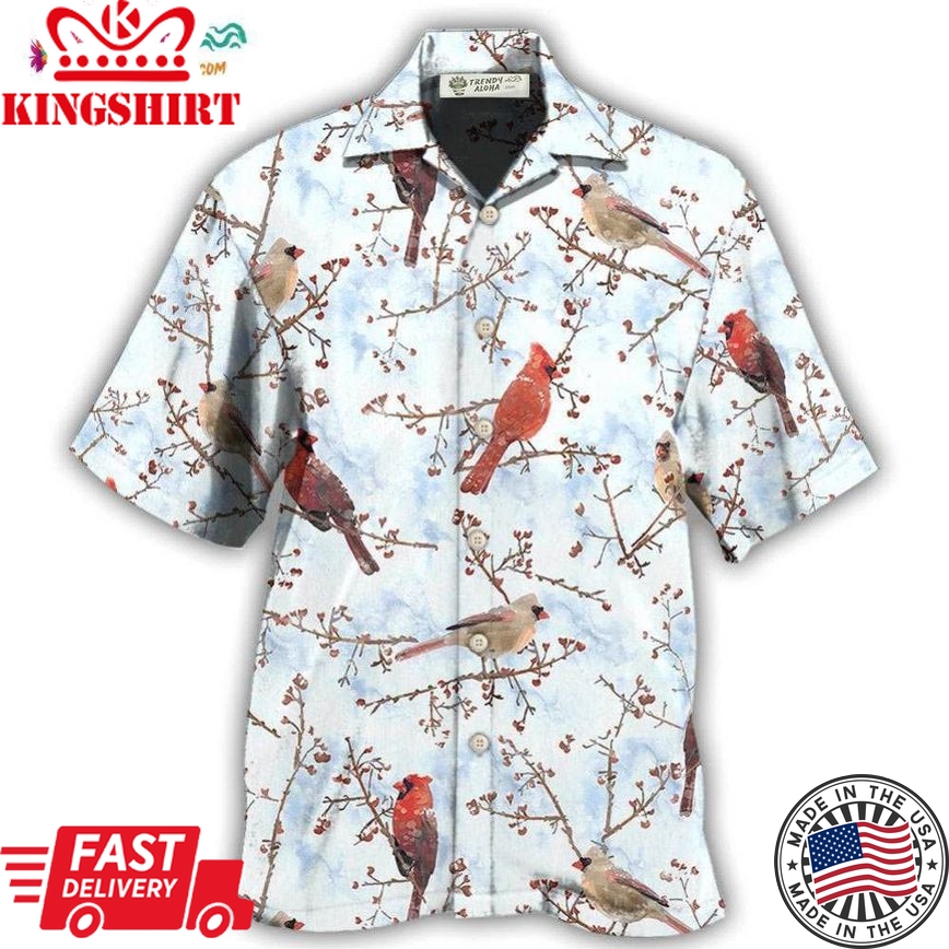 Cardinal Red In Winter Hawaiian Shirt