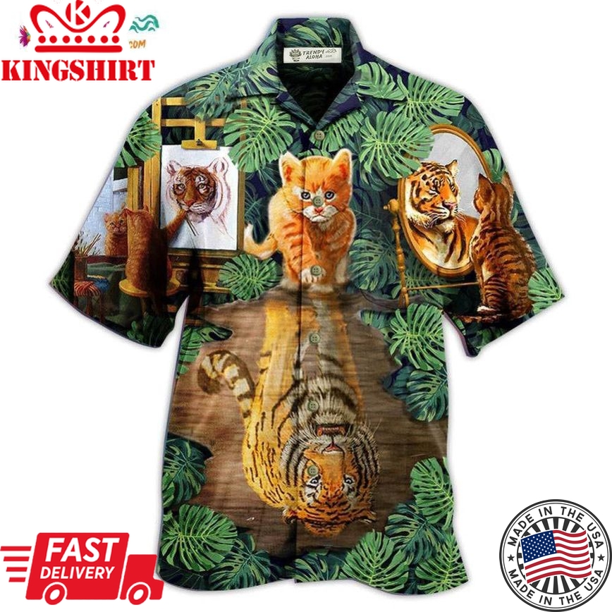 Cat And Tiger Leaf Hawaiian Shirt