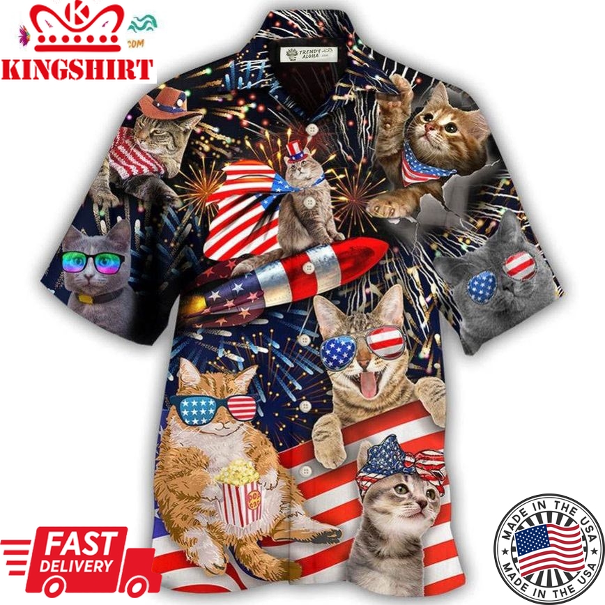 Cat Independence Day Happy Firework Hawaiian Shirt