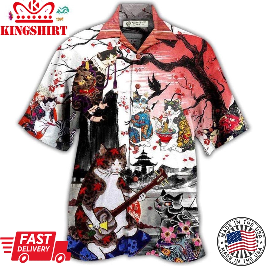 Cat Japanese Art Style Hawaiian Shirt