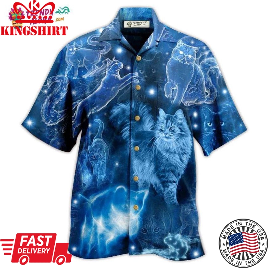 Cat Love Blue Neon Stunning Hawaiian Shirt