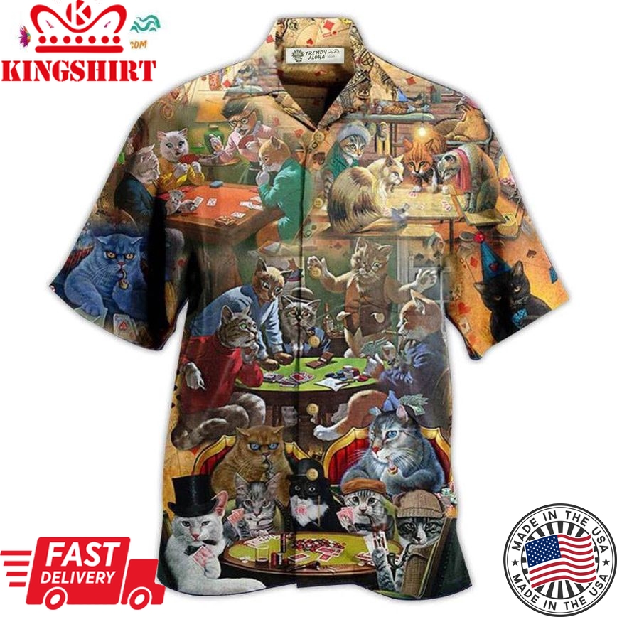 Cat Play Card Games Hawaiian Shirt