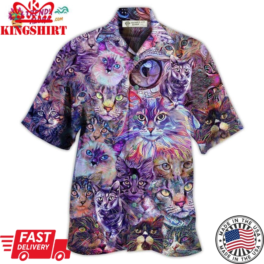 Cat Psychedelic Purple Hawaiian Shirt