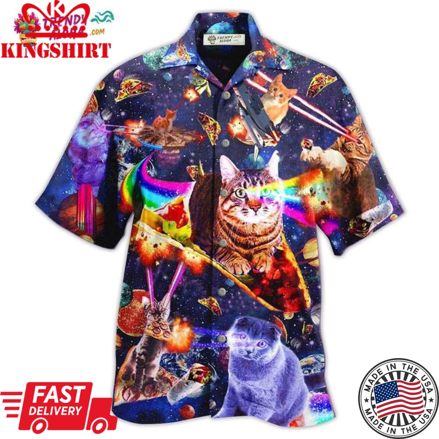 Cat Ride Food In Space Galaxy Hawaiian Shirt