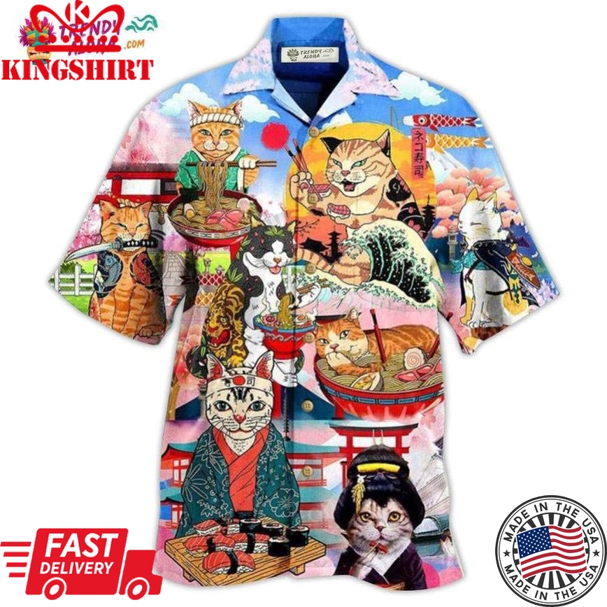 Cat Samurai With Ramen Lovely Hawaiian Shirt