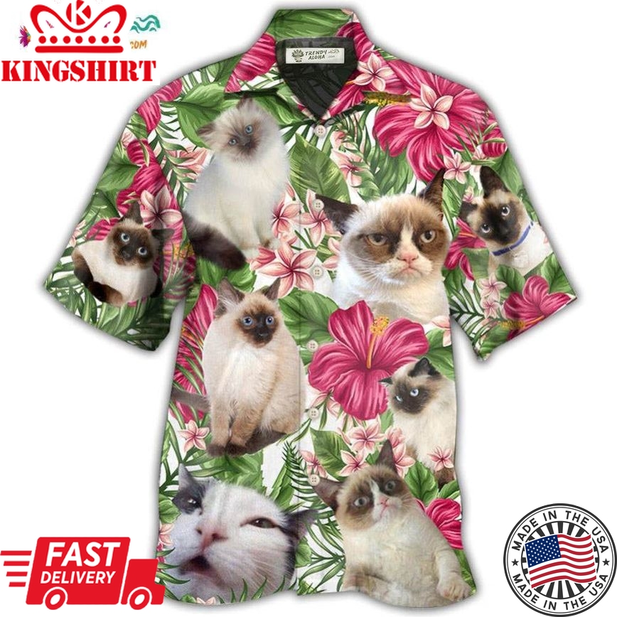 Cat Tropical Floral Lovely Siamese Cat Hawaiian Shirt