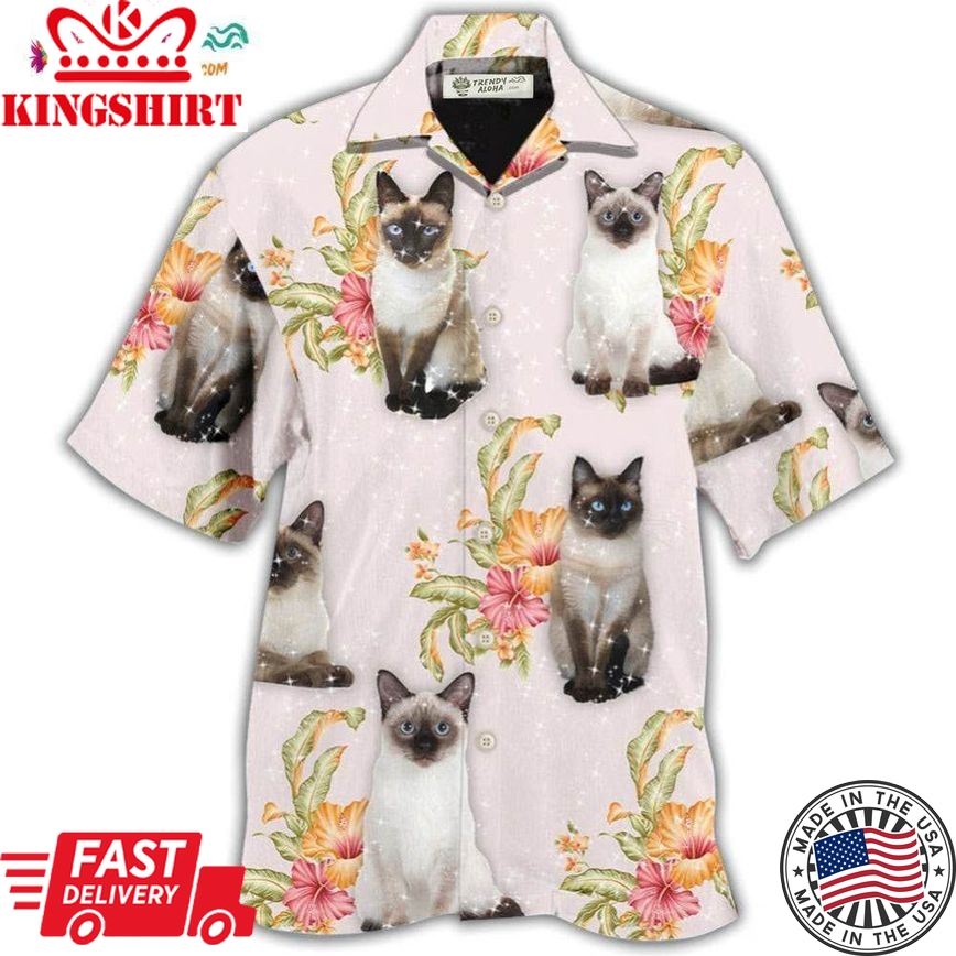 Cat Tropical Floral Siamese Cat Hawaiian Shirt