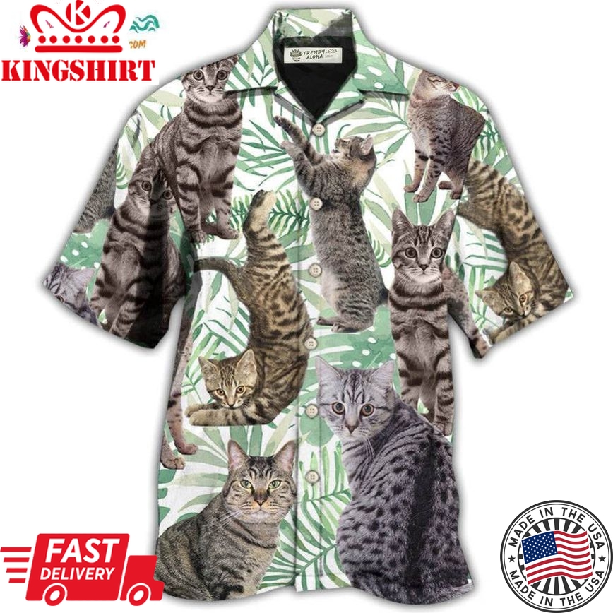 Cat Tropical Leaf Tabby Cat Hawaiian Shirt