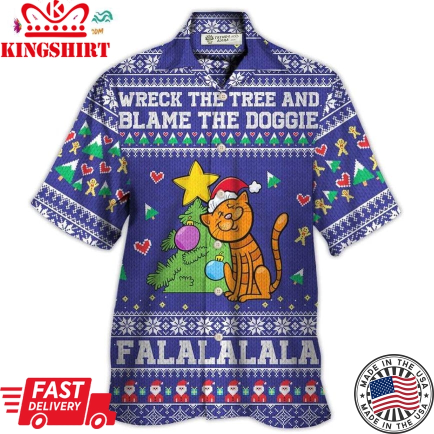 Cat Wreck The Tree And Blame The Doggie Christmas Hawaiian Shirt