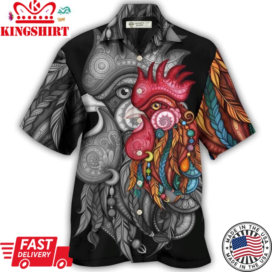 Chicken Rooster Black And Color Hawaiian Shirt