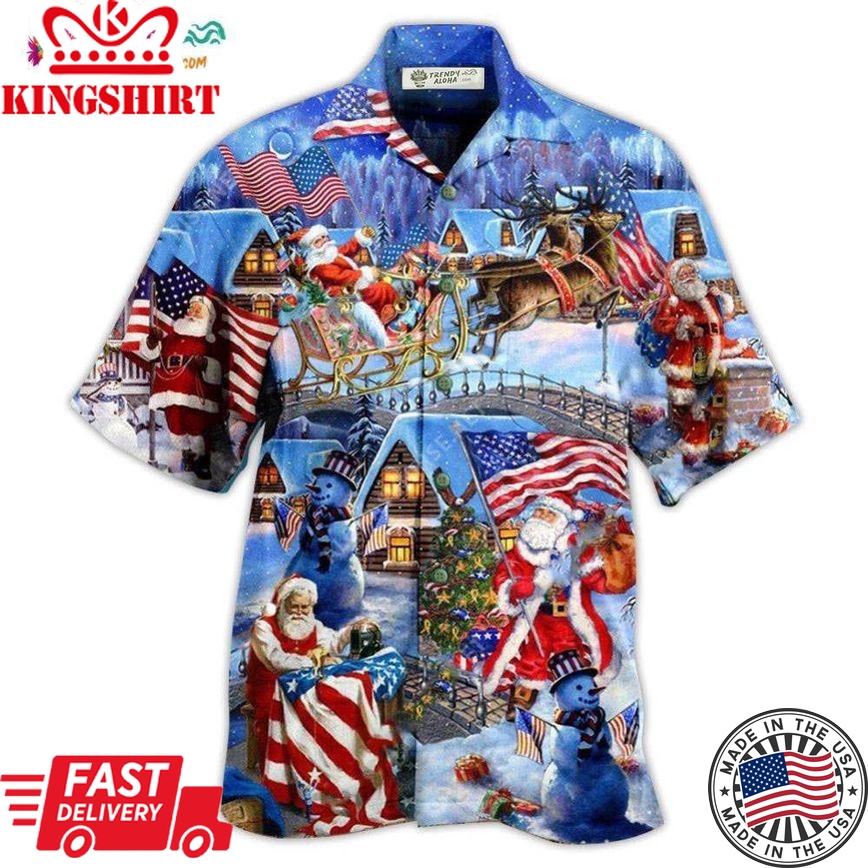 Christmas America Christmas Patriotic Santa Claus Hawaiian Shirt