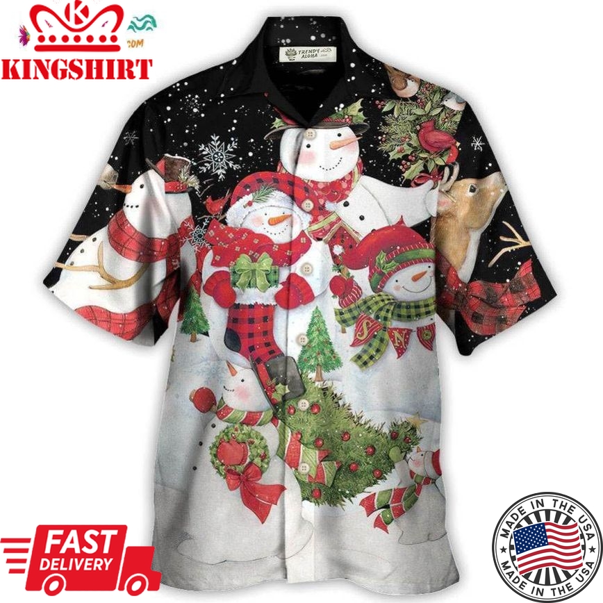 Christmas Cutie Snowman Happy Xmas Cardinal Hawaiian Shirt