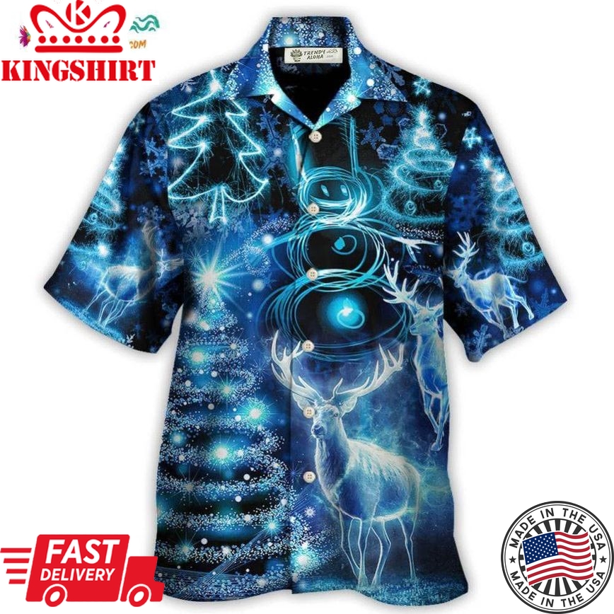 Christmas Deer Snowman Tree Glow Light Style Hawaiian Shirt