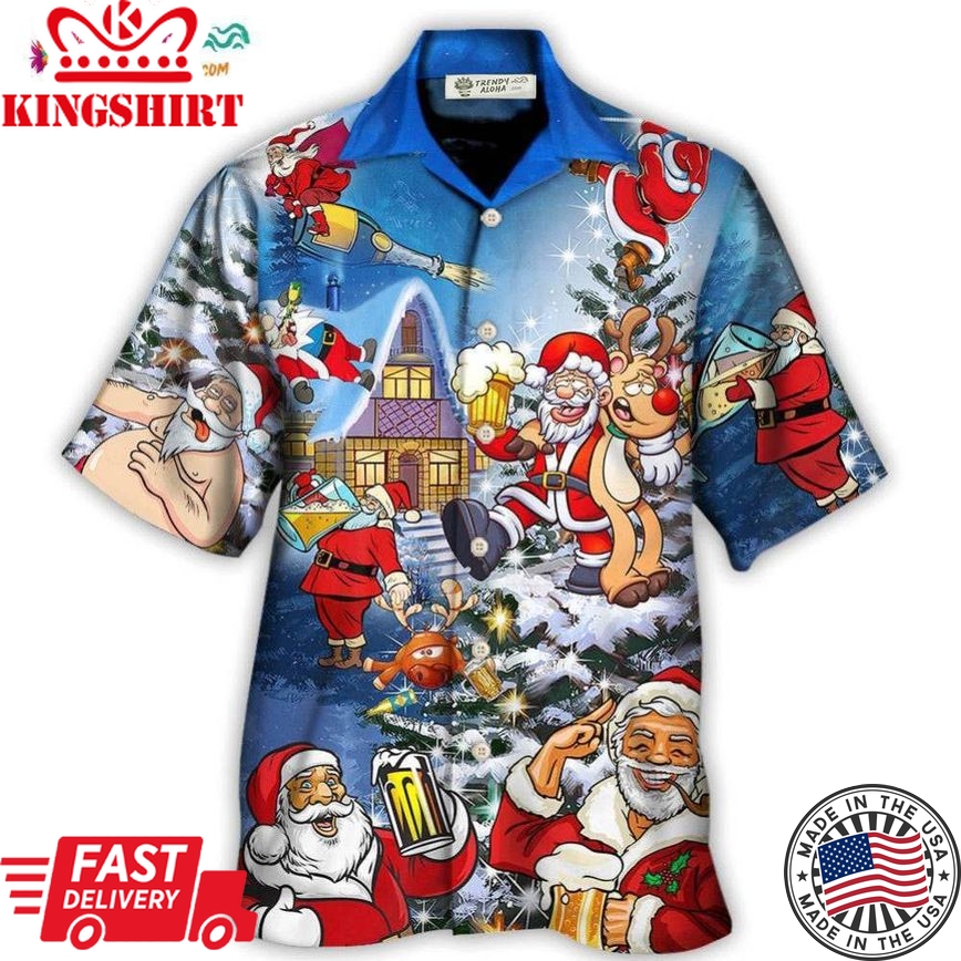 Christmas Funny Santa Claus Drinking Beer Troll Xmas Hawaiian Shirt