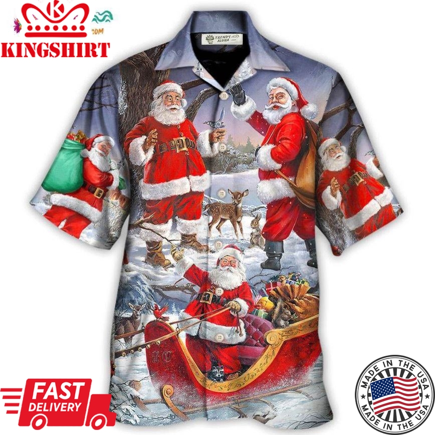 Christmas Funny Santa Claus Happy Xmas Is Coming Art Hawaiian Shirt