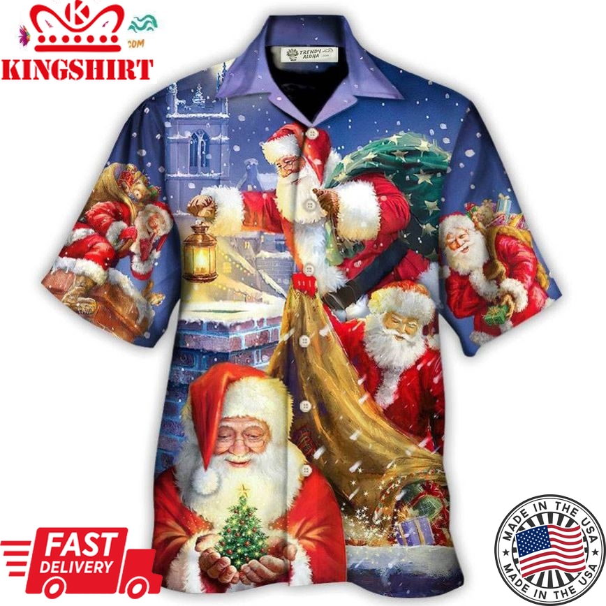 Christmas Funny Santa Claus Up On Rooftop Art Style Hawaiian Shirt