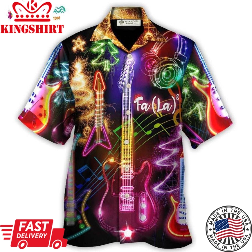 Christmas Guitar Tree Happy Glow Light Style Hawaiian Shirt