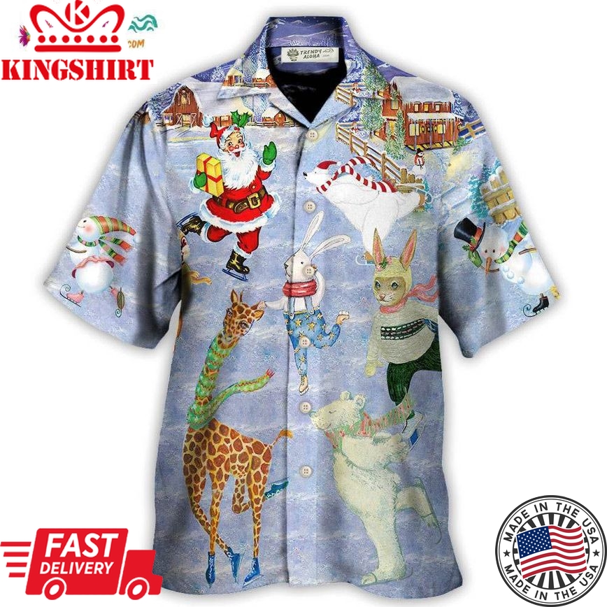 Christmas Holiday Ice Skating Party Animal Hawaiian Shirt