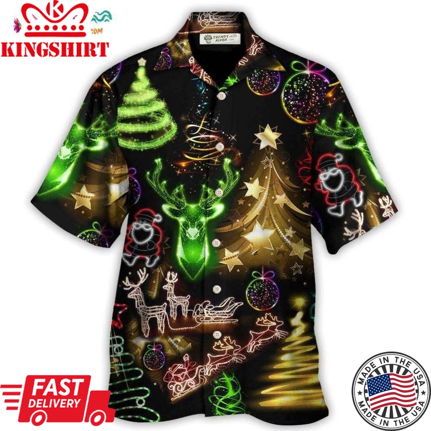 Christmas Neon Art Christmas Tree And Snowman Cool Hawaiian Shirt