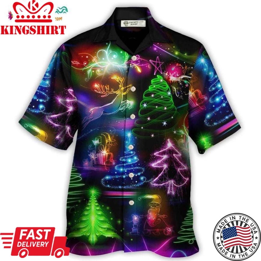 Christmas Neon Art Christmas Tree And Snowman Style Hawaiian Shirt